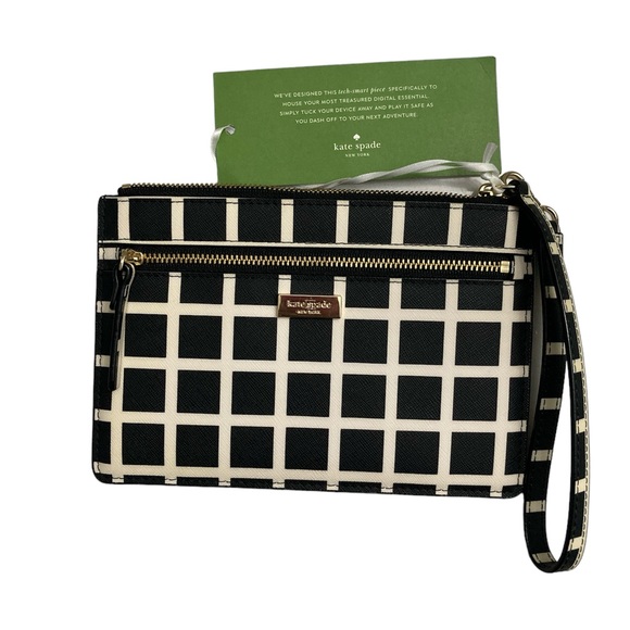 kate spade Handbags - Kate Spade Laurel Way Tinie Checked Leather Wristlet, Black White, NWOT